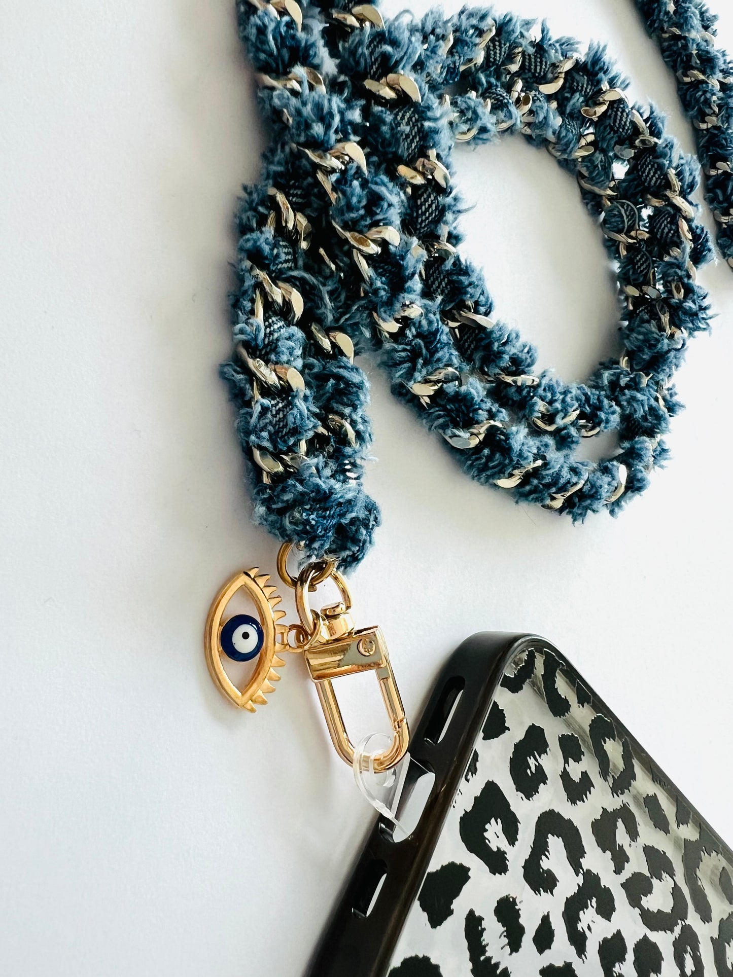 Dark Denim Link Interwoven Crossbody Lanyard
