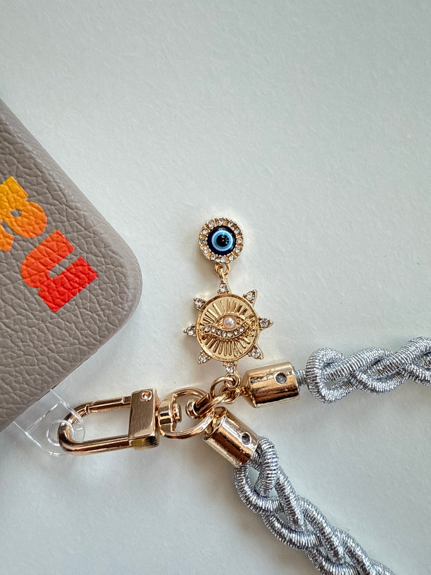 Metallic Braided Strap with Evil Eye Charm - Silver