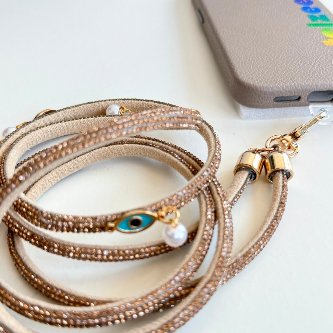Cotton Crystal Crossbody Phone Lanyard - Champagne
