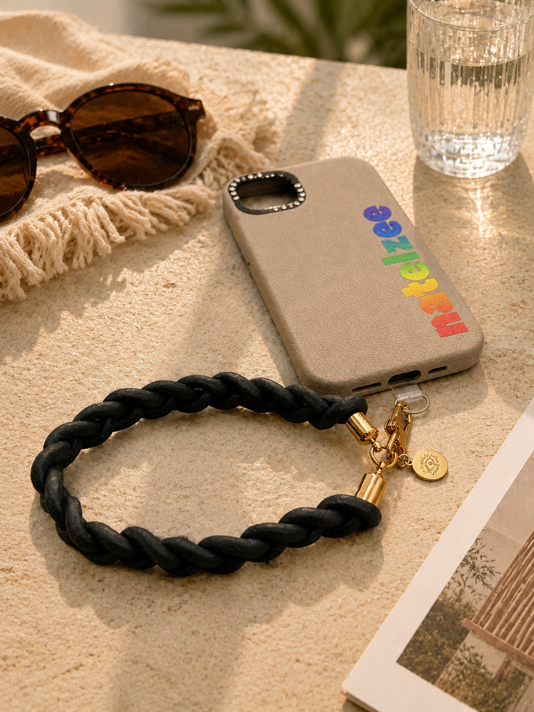 Navy Leather Braided Wristlet