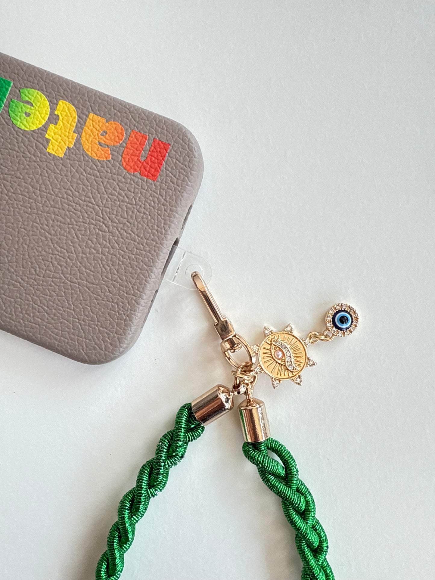 Metallic Braided Strap with Evil Eye Charm - Green