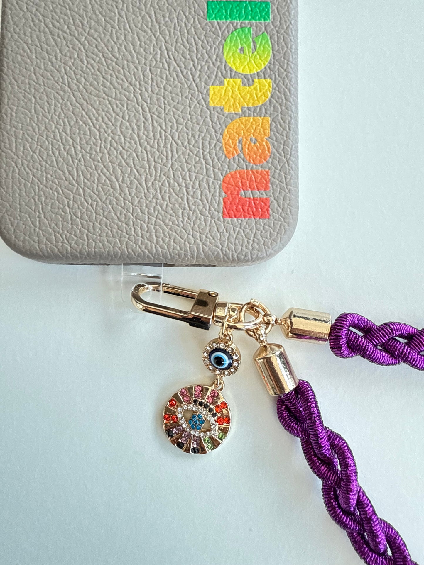 Metallic Braided Strap with Evil Eye Charm - Aubergine