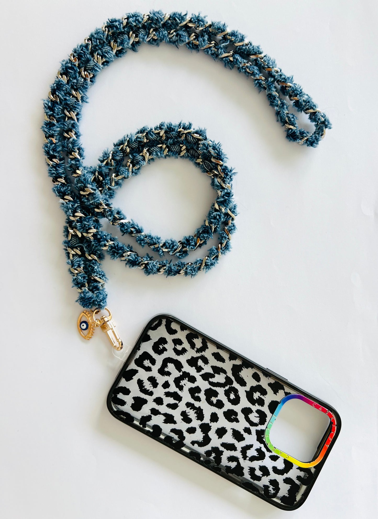 Dark Denim Link Interwoven Crossbody Lanyard