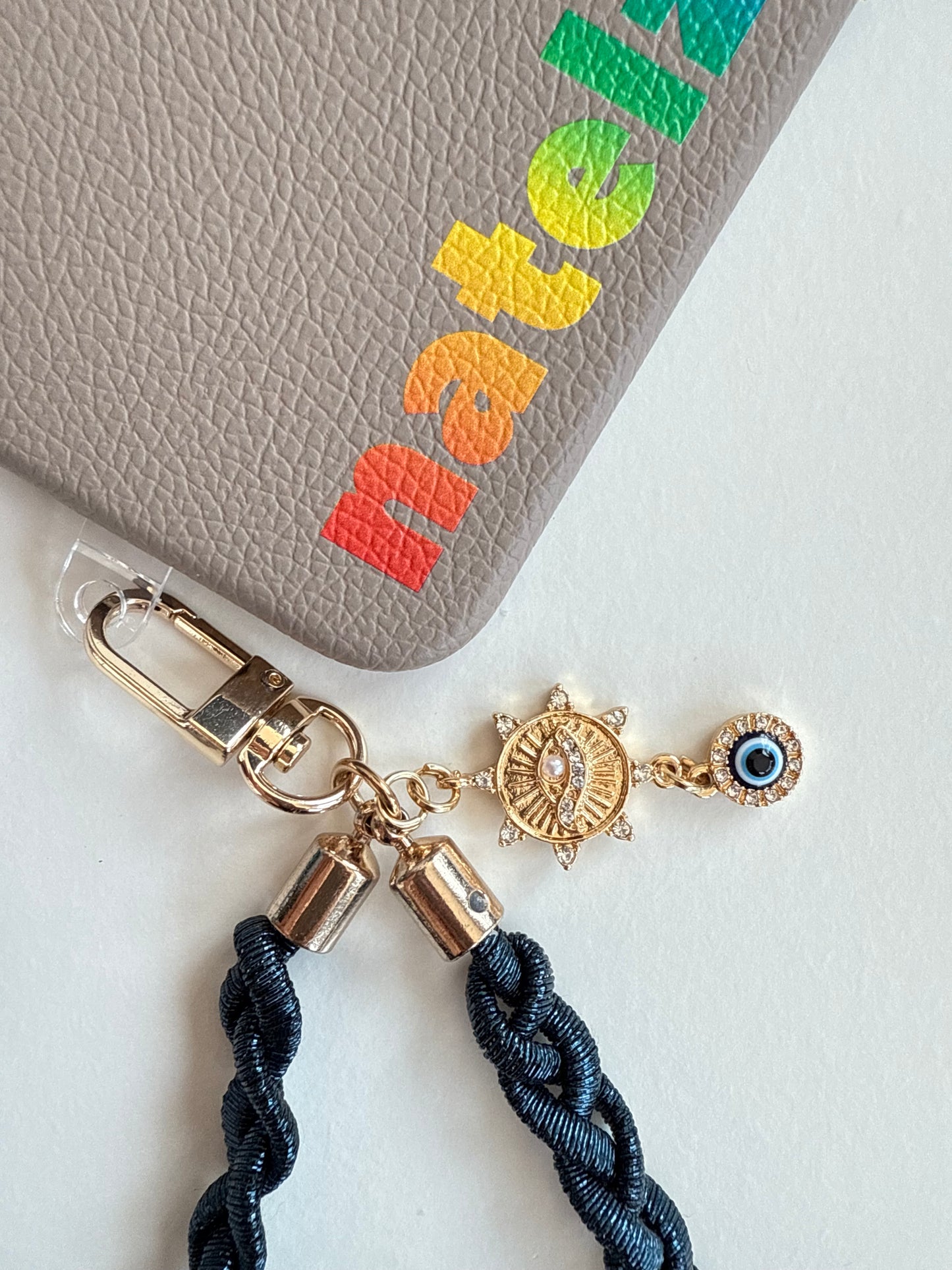 Metallic Braided Strap with Evil Eye Charm - Navy Blue