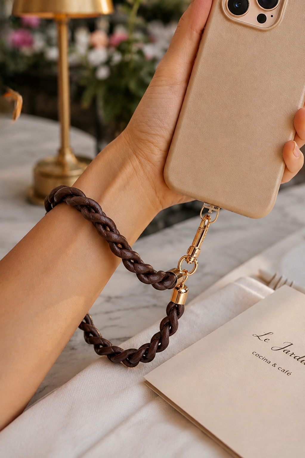 Brown Leather Braided Wristlet