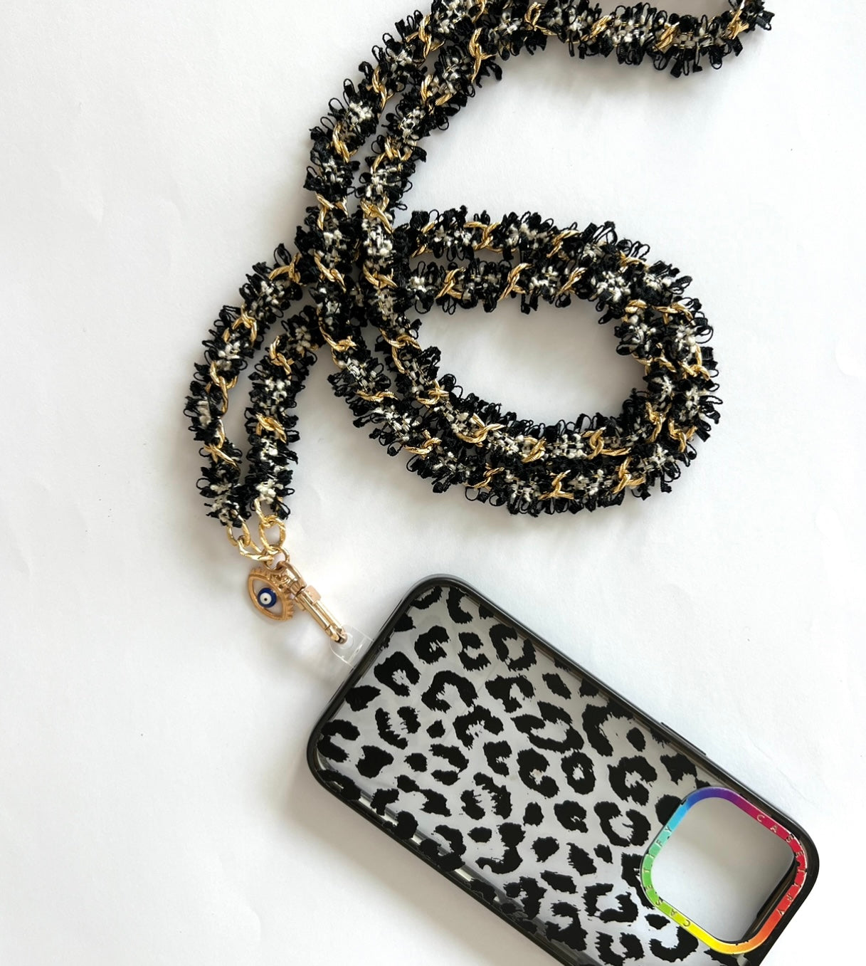 Black and white link Interwoven Crossbody Lanyard