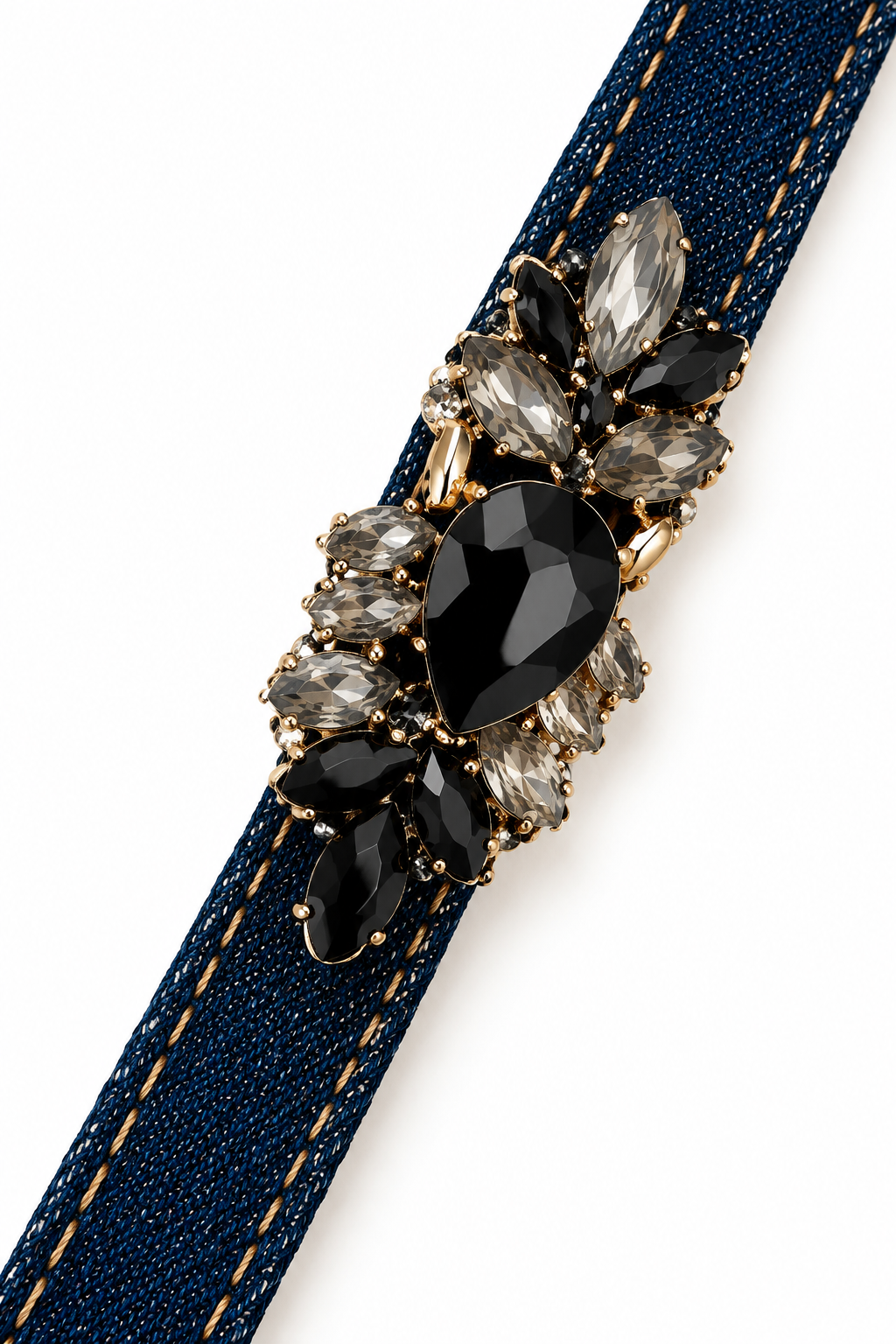Denim Rhinestone Black Wristlet