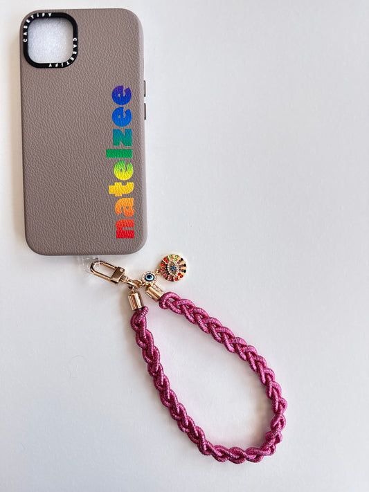 Metallic Braided Strap with Evil Eye Charm - Pink