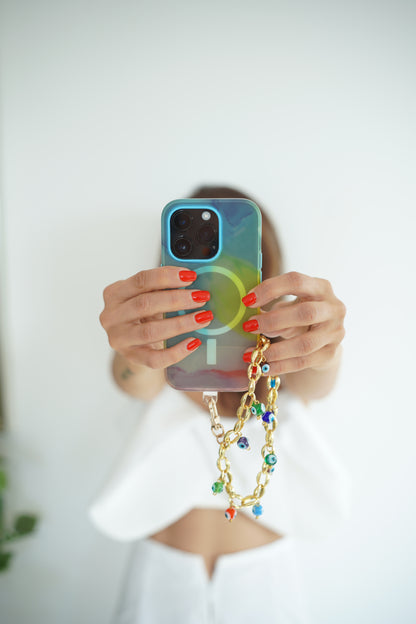 Gold Plated Link With Rainbow Baubles