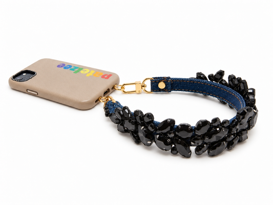 Denim Wristlet with Black Rhinestones