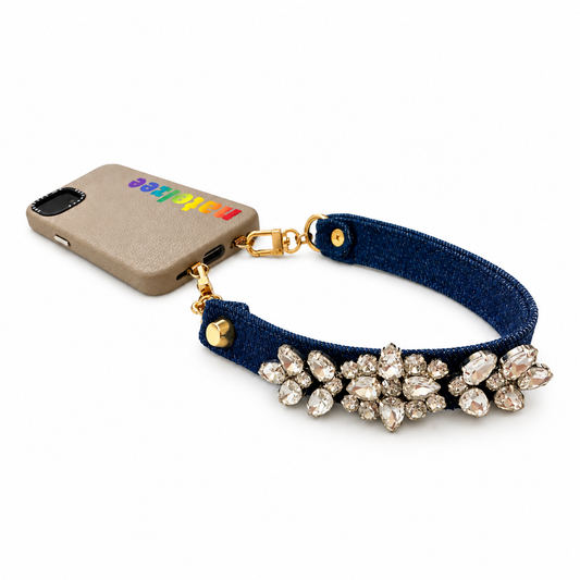 Denim wristlet with Diamond Broach