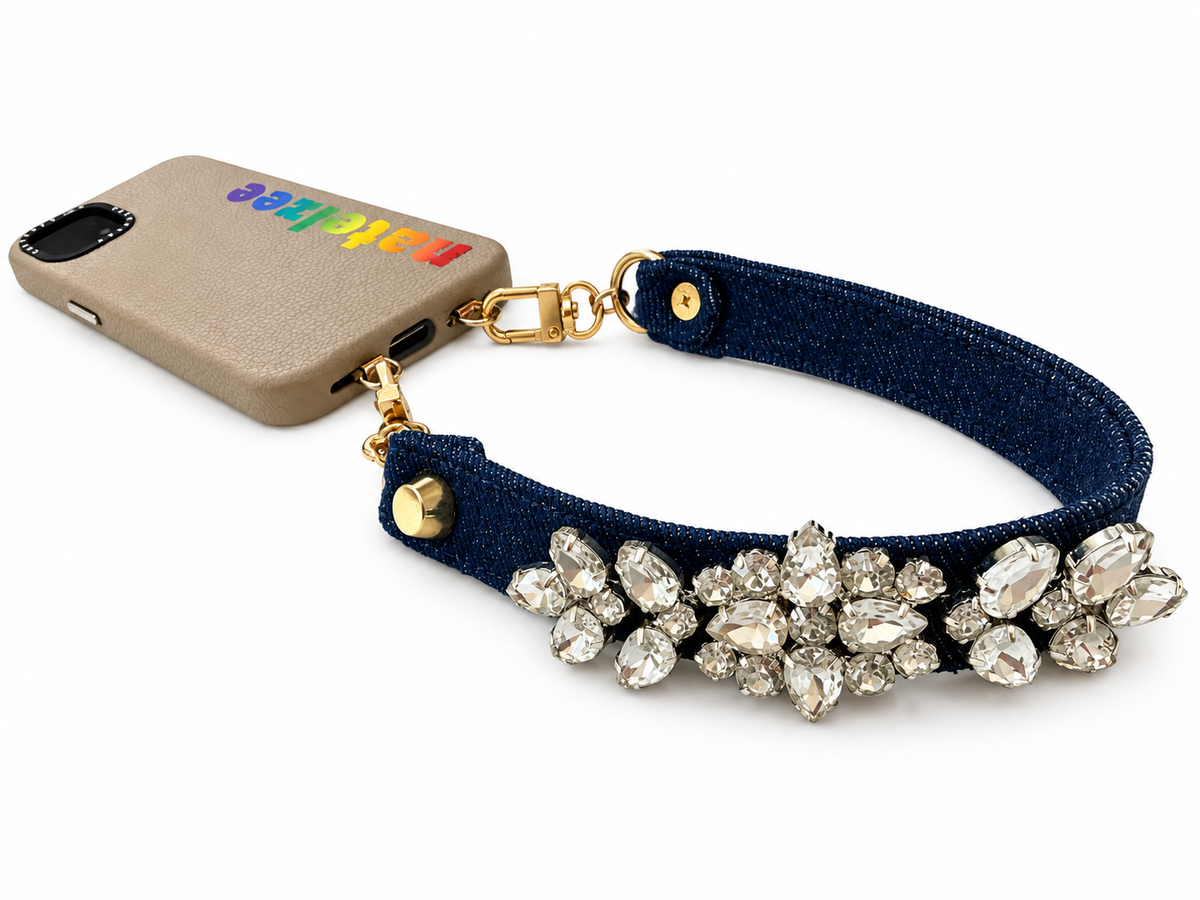 Denim wristlet with Diamond Broach