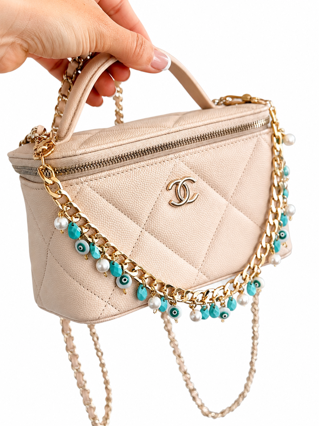 Turquoise & Pearl Evil Eye Wristlet