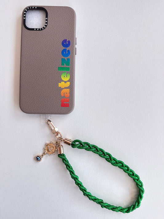 Metallic Braided Strap with Evil Eye Charm - Green