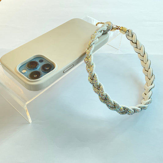 Crystal braided wristlet - White