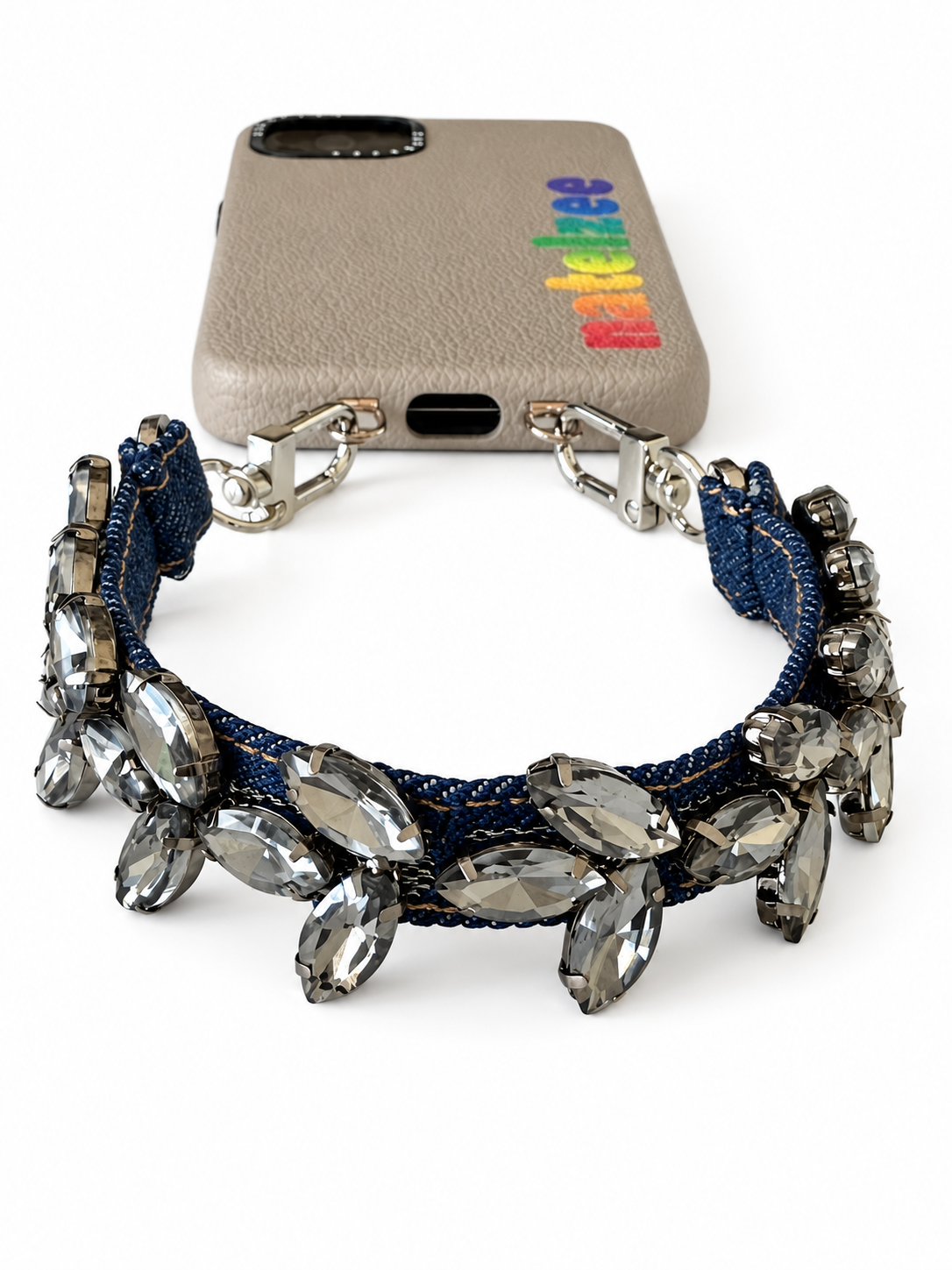 Denim Wristlet with Gunmetal Rhinestones