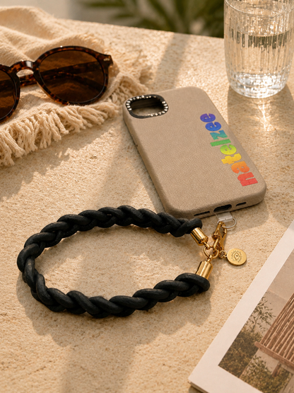 Navy Leather Braided Wristlet
