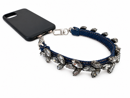 Denim Wristlet with Gunmetal Rhinestones