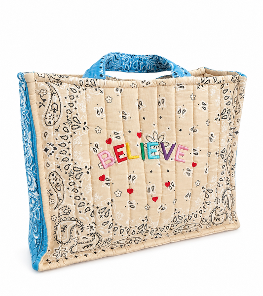 Beige Bandana Large Tote Bag