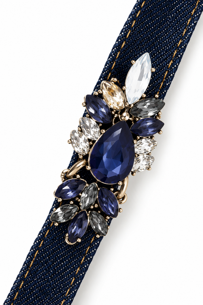 Denim Rhinestone Blue Wristlet
