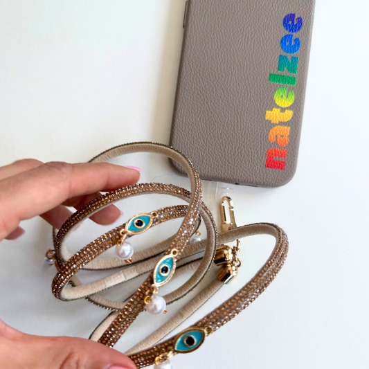 Cotton Crystal Crossbody Phone Lanyard - Champagne
