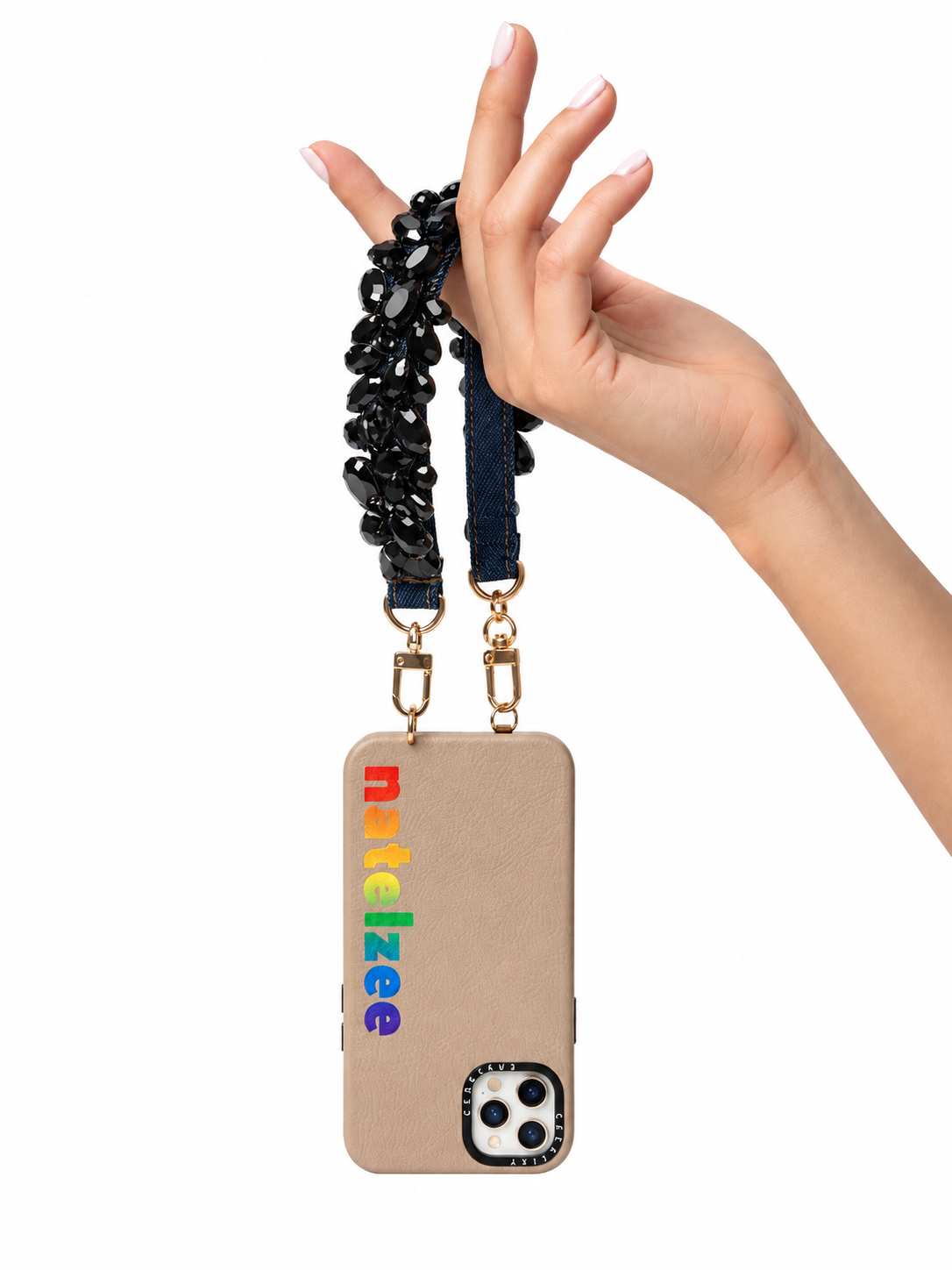 Denim Wristlet with Black Rhinestones