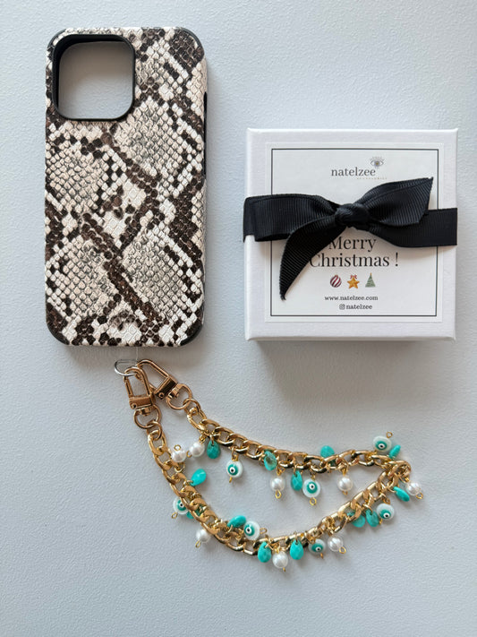 Gold and turquoise evil eye bauble wristlet