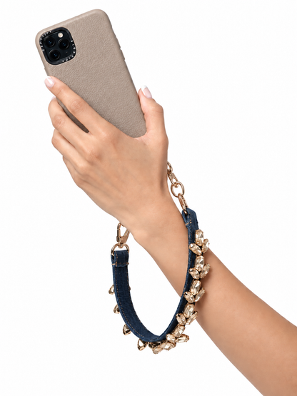 Denim Wristlet with Gunmetal Rhinestones