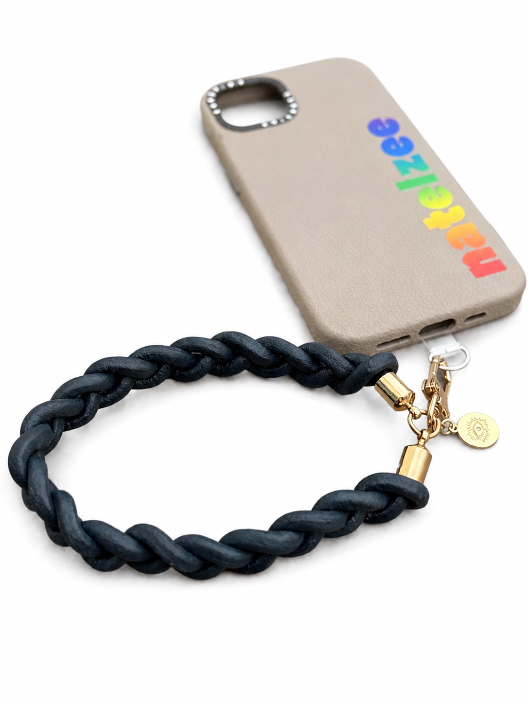 Navy Leather Braided Wristlet