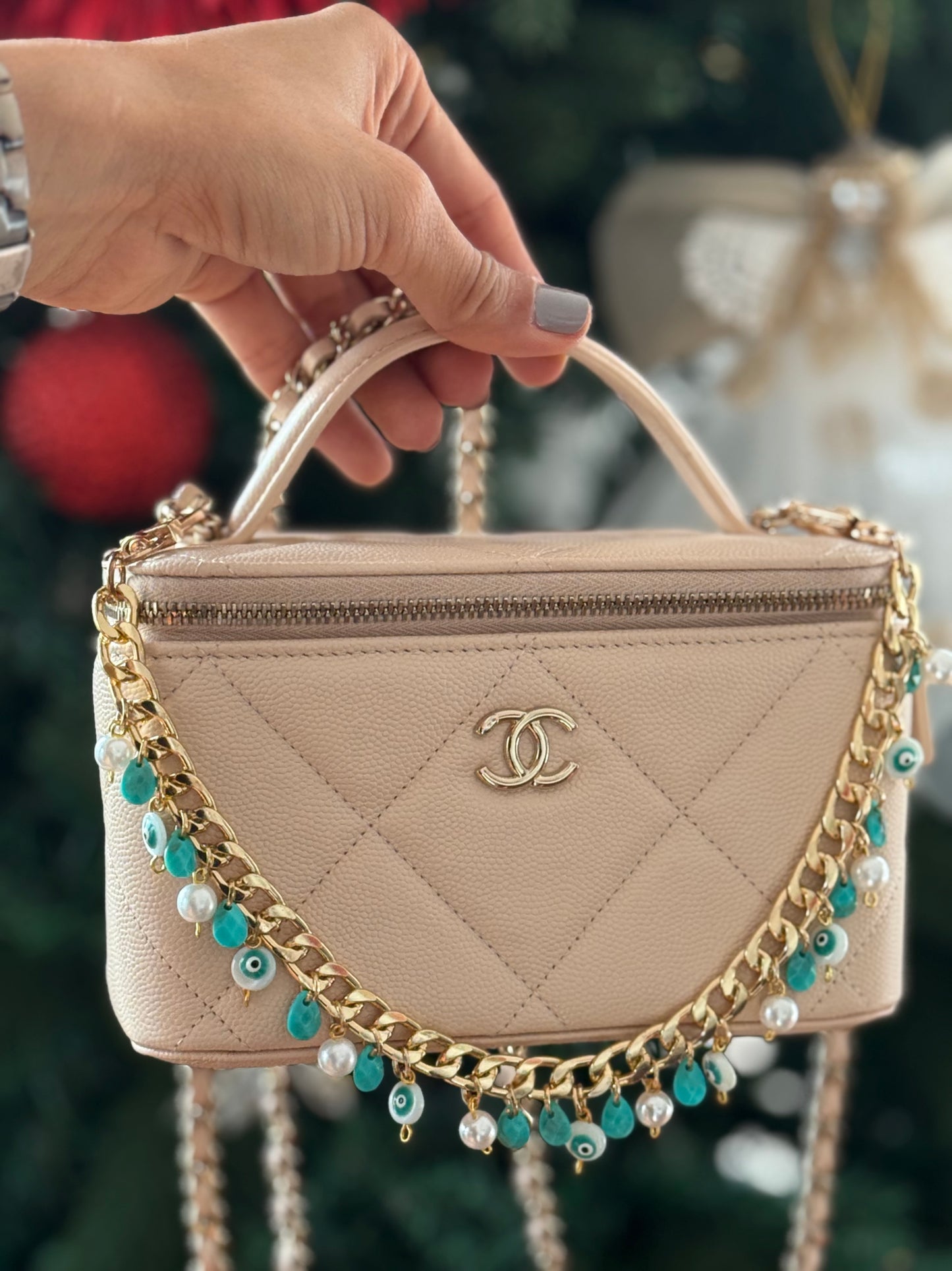 Gold and turquoise evil eye bauble wristlet