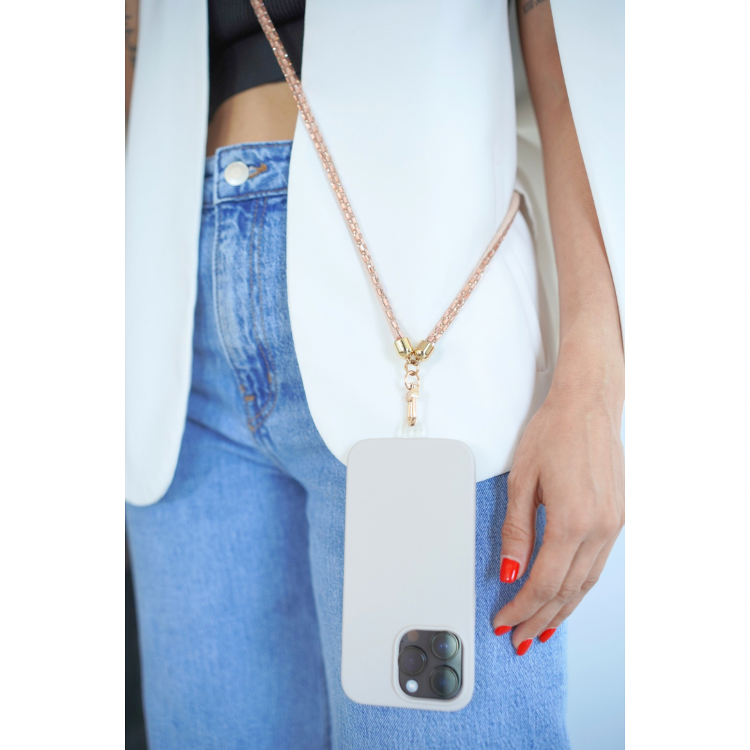 Baguette Crystal Crossbody Phone Lanyard - Rose