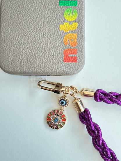 Metallic Braided Strap with Evil Eye Charm - Aubergine