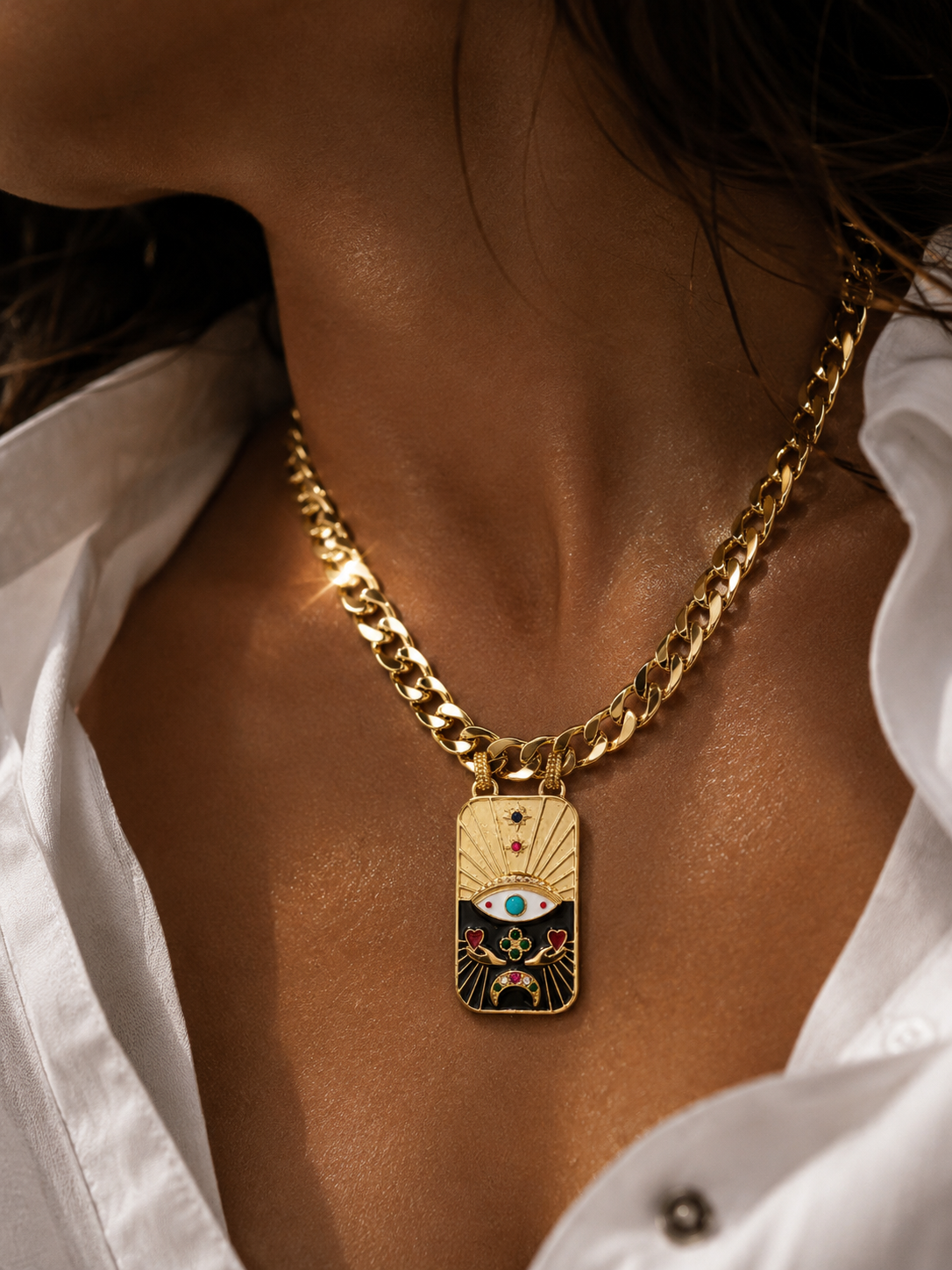 Black Evil Eye Medallion Pendent