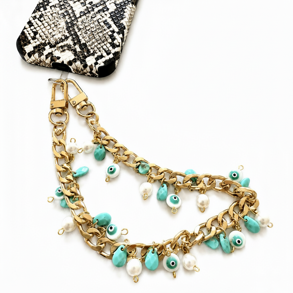 Turquoise & Pearl Evil Eye Wristlet
