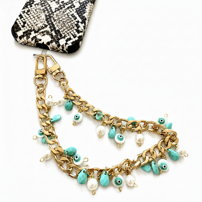 Turquoise & Pearl Evil Eye Wristlet