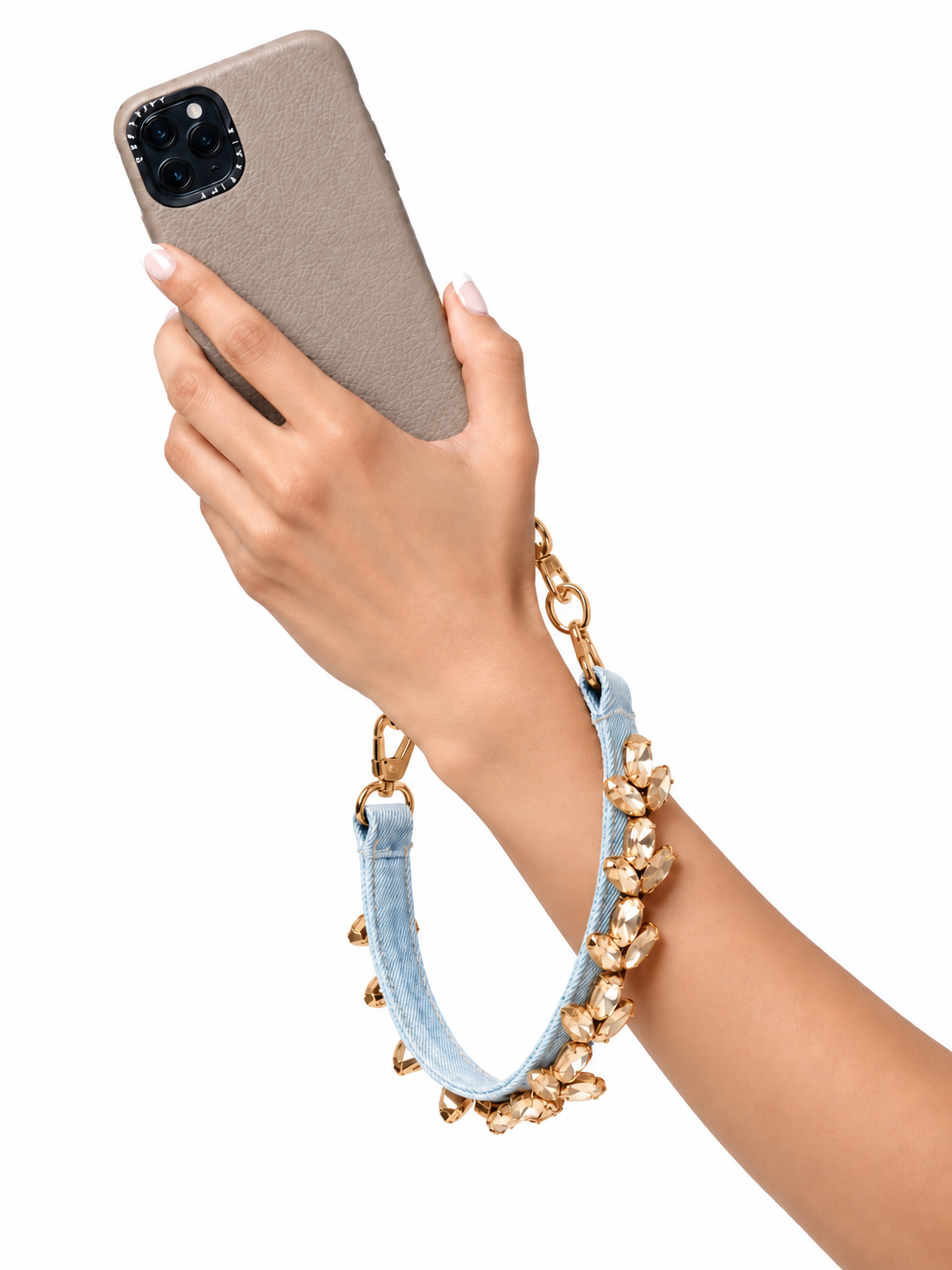 Denim Wristlet with Champagne Rhinestones