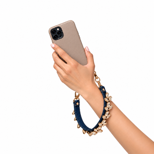 Denim Wristlet with Champagne Rhinestones