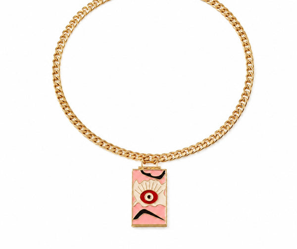 Pink Evil Eye Medallion Pendent