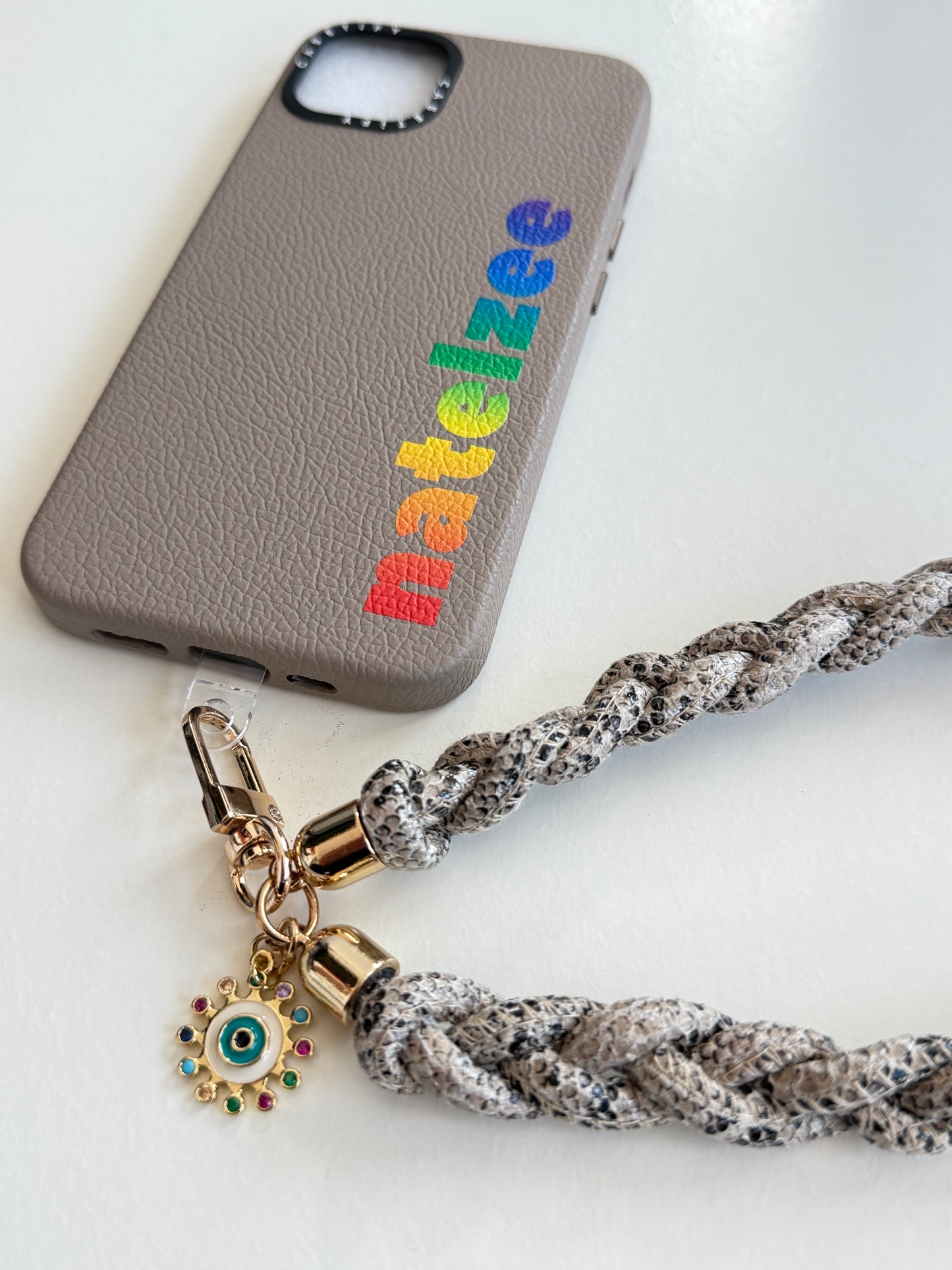 Faux Leather Braided Wristlet with Enamel Evil Eye Charm