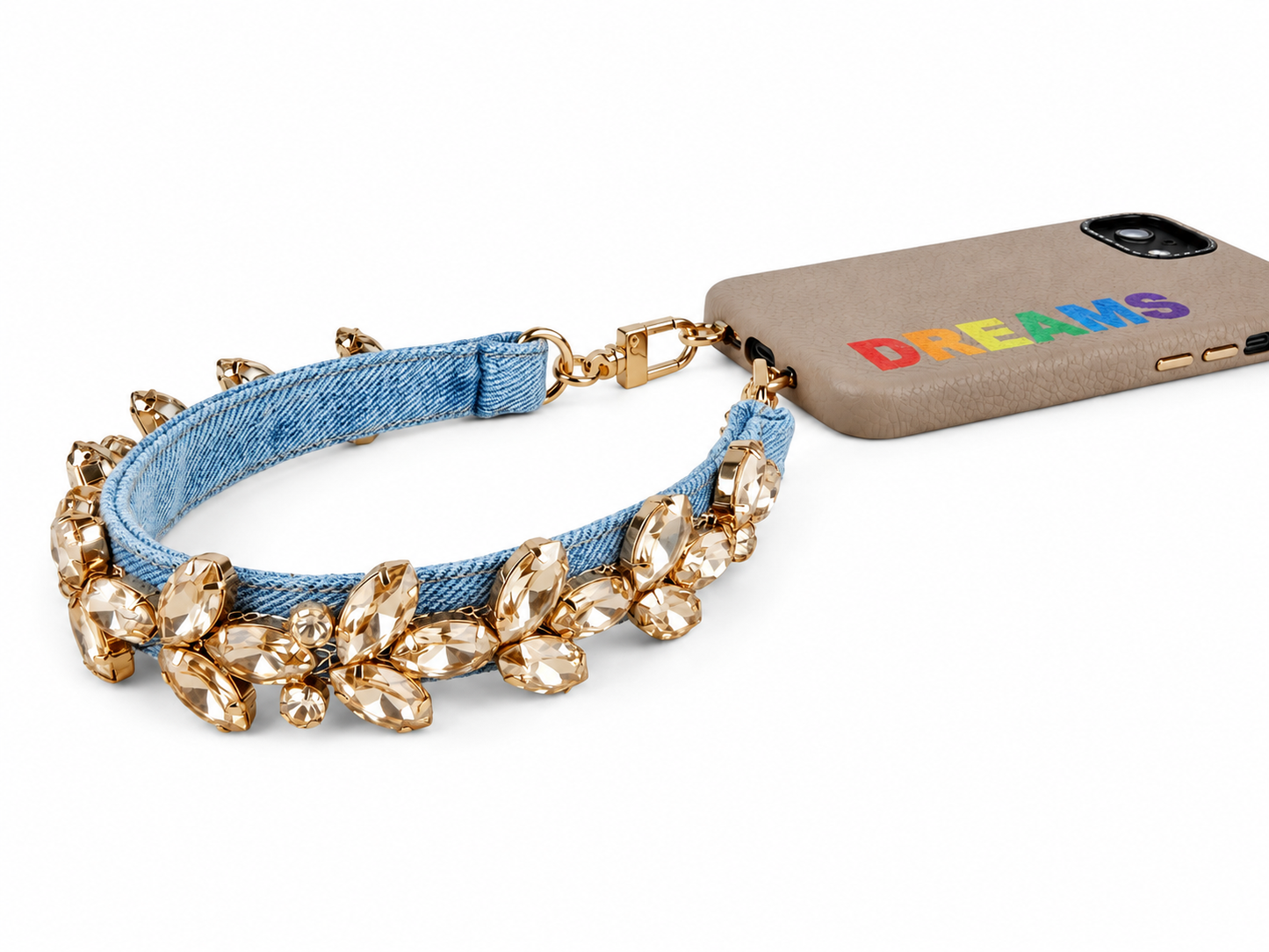 Denim Wristlet with Champagne Rhinestones