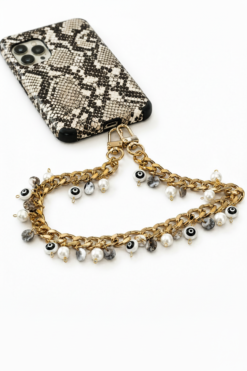 Black & White Evil Eye Charm Wristlet