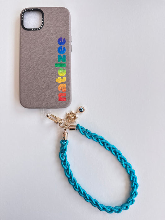 Metallic Braided Strap with Evil Eye Charm - Turquoise Blue