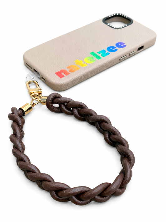 Brown Leather Braided Wristlet