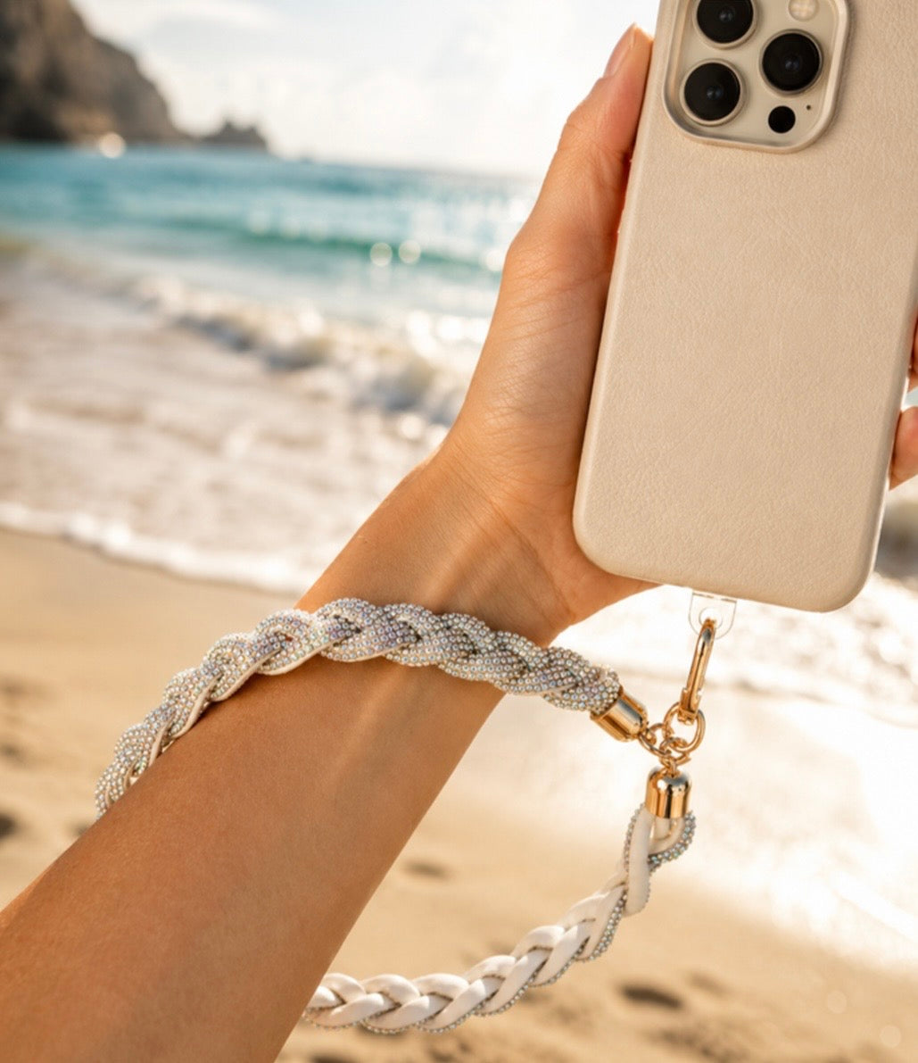Crystal braided wristlet - White