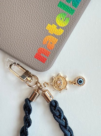 Metallic Braided Strap with Evil Eye Charm - Navy Blue