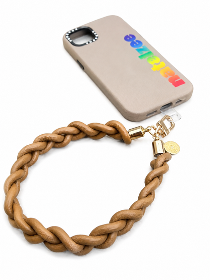 Tan Leather Braided Wristlet
