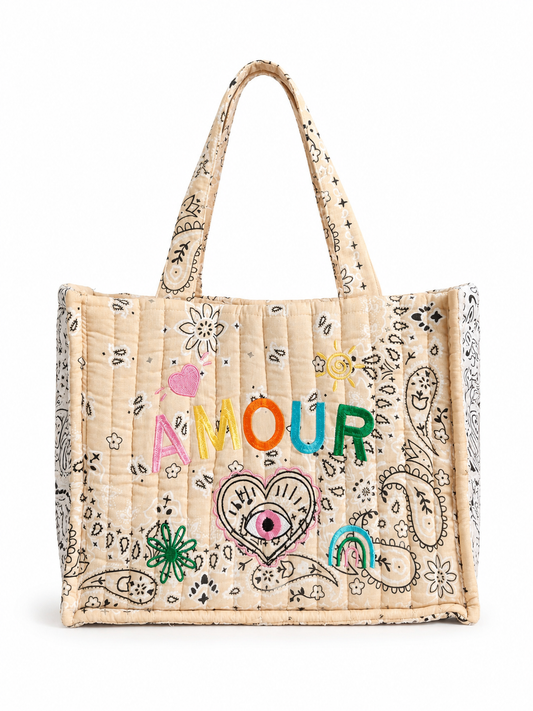 Beige Bandana Tote Bag