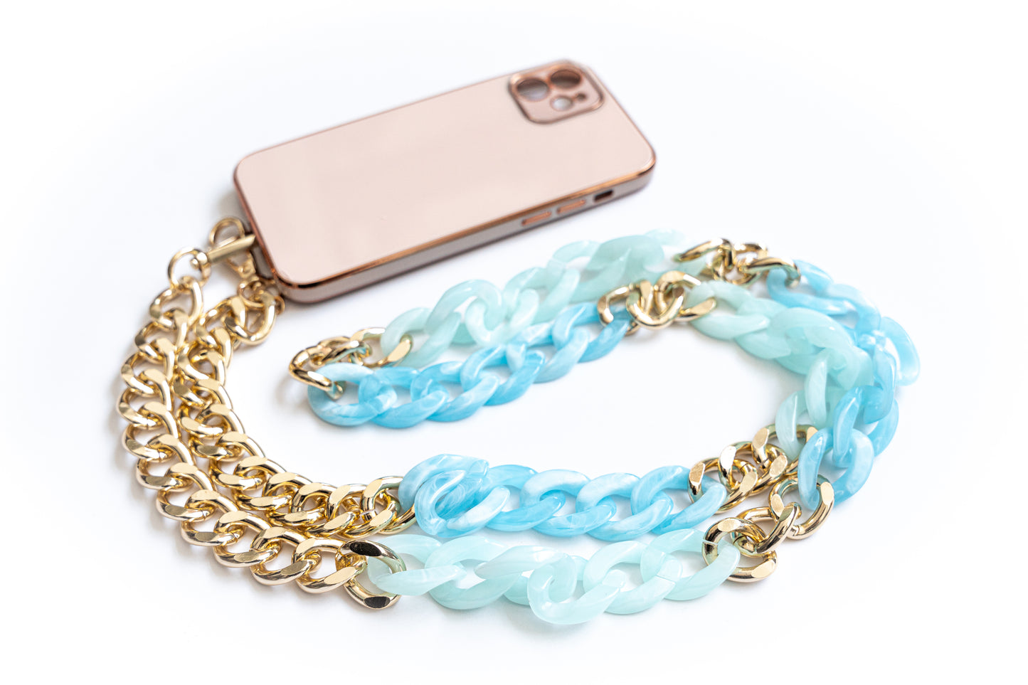 Acrylic Linked Crossbody Phone Lanyard - Sky Blue