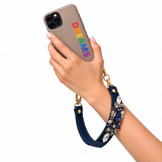 Denim Rhinestone Blue Wristlet