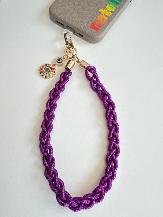 Metallic Braided Strap with Evil Eye Charm - Aubergine